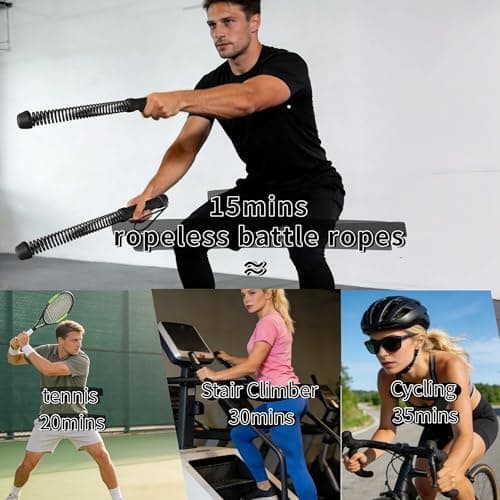 Ropeless Battle Ropes for Home Gym for Men & Women, Portable Cordless Weighted Workout Rope Set with Storage Bag & Workout Guide, Cordless Battle Ropes Alternative for HIIT Cardio(Black) - Thumbnail 6