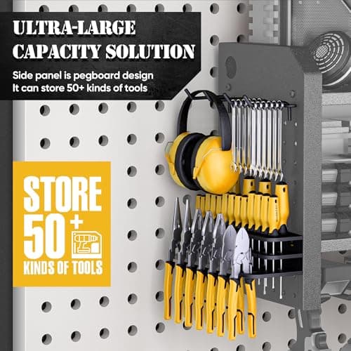 Nacial Power Tool Organizer Wall Mount, 8 Drill Holder Wall Mount with 3 Layer Cordless Tool Organizer, Heavy Duty Tools Organizer with 12 Hooks, Power Tool Storage for Garage Organization, Yellow - Thumbnail 3