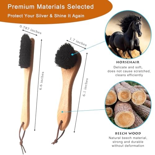 PDDYIER Horsehair Silver Brush, 2 Pack Detailing Brush Set for Silverware, Jewelry Cleaning Brushes for Sterling, Cutlery, Metal, Perfect Match for Silver Polish - Thumbnail 3