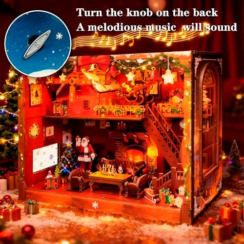Joibabe DIY Miniature House, LED Lighting Book Nook Kit Dollhouse Kit,Music Box Dollhouse, 3D Wooden Puzzle with Dust Cover,Gifts for Family, Friends,Christmas(Christmas Carnival) - Thumbnail 5