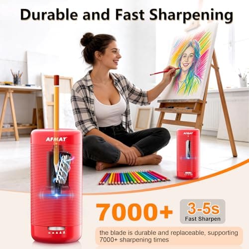 AFMAT Electric Pencil Sharpener, Fully Automatic Pencil Sharpener, Auto in & Out, Rechargeable Hands-Free Sharpeners for Jumbo & Colored Pencils (6.5-12mm), Portable for Home/Classroom/Office PSC2 - Thumbnail 3