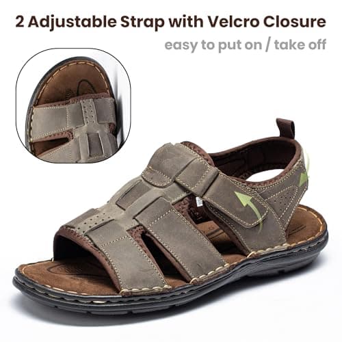 ArcBrothers Men's Premium Leather Sandals - Classic Roman Style Open Toe Sandals - Cushioned Heel, Non-Slip & Sturdy Support - Thumbnail 4