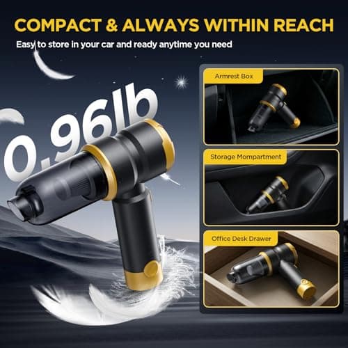 Handheld Car Vacuum Cleaner, 4-in-1 Cordless Rechargeable Mini Vacuum with Air Duster – Quickly Clean Crumbs, Pet Hair & Crevices in Car, Office, Home. Ideal for Commuters & Office Workers (Gold) - Thumbnail 5