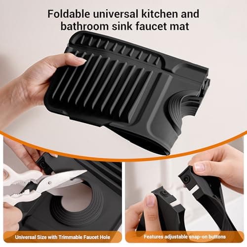 ZJWZLG Faucet Mat for Kitchen Sink, 17.7"X5.5" Silicone Sink Splash Guard , Snap-On Design & 7°slope Fast Drain, Folding Sink Faucet Mat for Universal Kitchen Bathroom Sink(Black) - Thumbnail 6