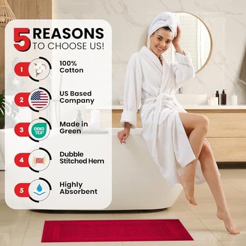 Infinitee Xclusives Premium Cotton Bath Mats for Bathroom – Pack of 2 | 34x22 Inches | Ultra Soft, Super Absorbent, Non-Slip, Machine Washable Mats (Burgundy) [Not a Rug] - Thumbnail 3