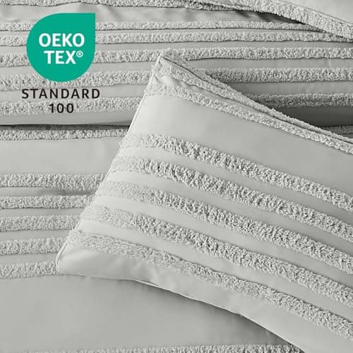 BEDELITE Boho Twin/Twin XL Comforter Set，Light Grey Tufted Striped Bed Set 2 Pieces, Soft Vintage Farmhouse Comforter for College, Boho Home Dorm Decor, Fluffy Jacquard Bedding with 1 Pillow Sham - Thumbnail 2