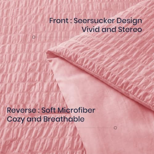 Quataly Queen Comforter Set Peach Pink,3PCS Seersucker Lightweight Bedding Comforter for All Season, Queen Size(90''×90'' Comforter & 2 Pillowcases) - Thumbnail 3