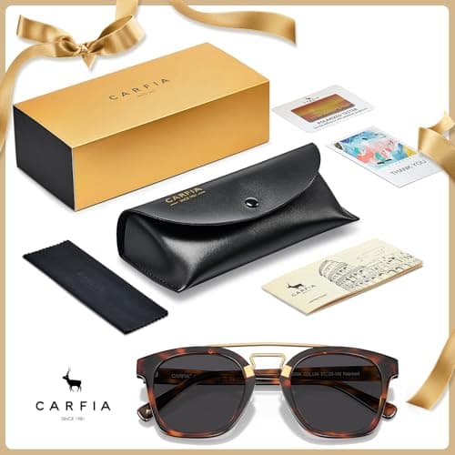 CARFIA Retro Sunglasses Womens Trendy Polarized UV400 Protection, Chic Square Double Bridge Colorful Acetate Frames - Thumbnail 6