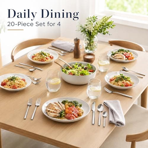WANGYUANJI 20-Piece Stainless Steel Flatware Set for 4, Modern Mirror Polished Silverware Set, Heavy-Duty Cutlery with Ergonomic Square Handle, Dishwasher Safe Tableware for Home, Kitchen, Restaurant - Thumbnail 3