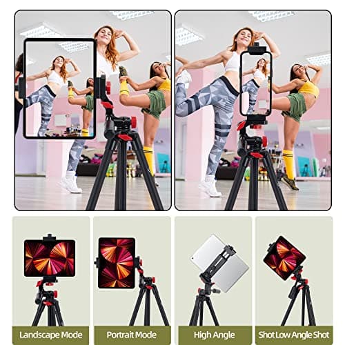 teefeet Tablet Tripod 53 inch Aluminum Tablet & Phone Tripod for iPad Pro/iPhone, Lightweight Travel Stand with Wireless Remote & Bag(Red) - Thumbnail 2
