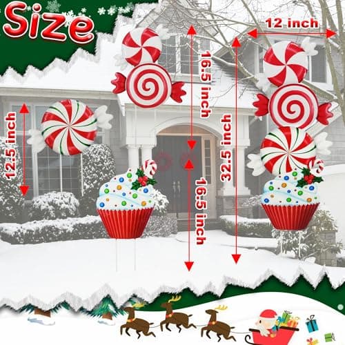 3 Pack Metal Christmas Yard Signs Decor for Multiple Stacked,Voumsil Christmas Yard Stakes with Candy Fall Yard Decor for Outside Garden Yard Lawn Porch - Thumbnail 5