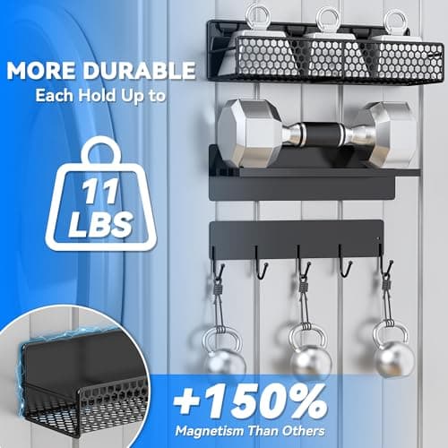 JulktLli 5 Pack Multifunctional Magnetic Shelves for Washing Machine & Refrigerator - Heavy Duty Laundry Room Organization System with Tool Hooks, Metal Storage Baskets (Black) - Thumbnail 6