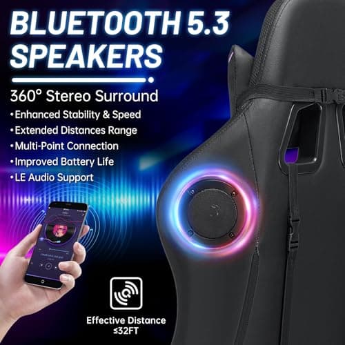 HOFFREE Gaming Chair Massage with Bluetooth Speakers and Led Lights Ergonomic Computer Gaming Chair with Footrest RGB Video Game Chair with High Back Lumbar Support Purple and Black - Thumbnail 3