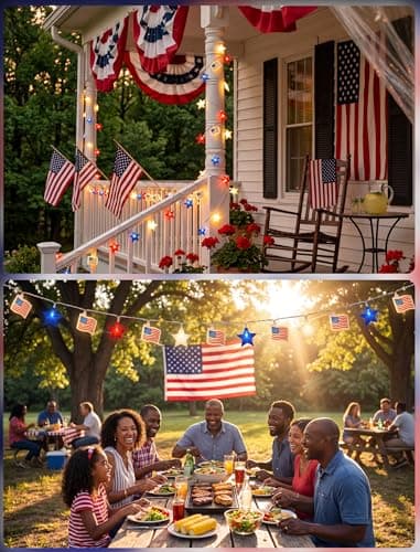 35 LED Red White Blue String Lights, 13.6FT 4th of July Decoration Lights with Patriotic Star & American flag Lights, Connectable Independence Day Lights for Window Home Patio Party Garden Decor - Thumbnail 6