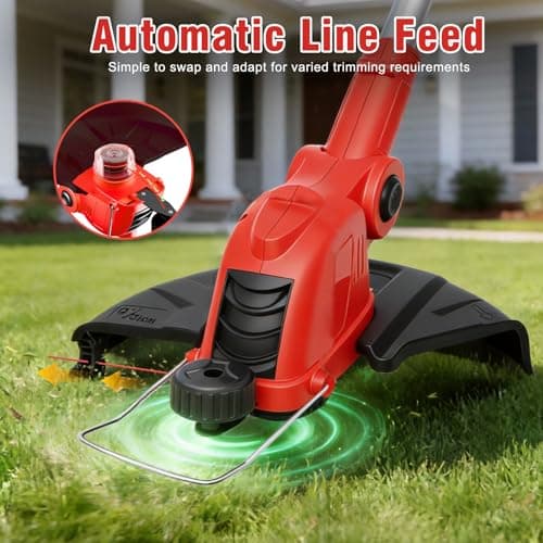 21V Electric Weed Wacker & Lawn Edger, Cordless Weed Eater with 2x4.0Ah Battery Powered, 12" Auto Line Feed String Trimmer with 10 Pcs Spools and Fast Charger, Lightweight Edger Lawn Tool for Yard - Thumbnail 5