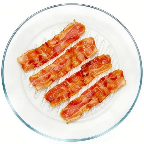 HoPliGhe Microwave Bacon Tray 9.84 Inch - Round Glass Bacon Cooker for Microwave and Oven - Cook 4 Crispy Strips in Minutes, No Mess, Space-Saving Design, Easy Clean