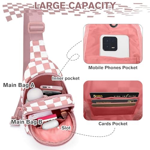WOOMADA Checkered Women's Sling Bag - Stylish Small Backpack Crossbody Chest Bag & Fanny Pack Purse - Thumbnail 4
