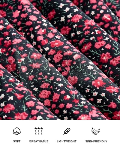 PRETTYGARDEN Women's Summer Casual Short Flutter Sleeve Round Neck Smocked Waist Tiered Boho Floral Flowy Maxi Dress(Floral Black and Red,XX-Large) - Thumbnail 5