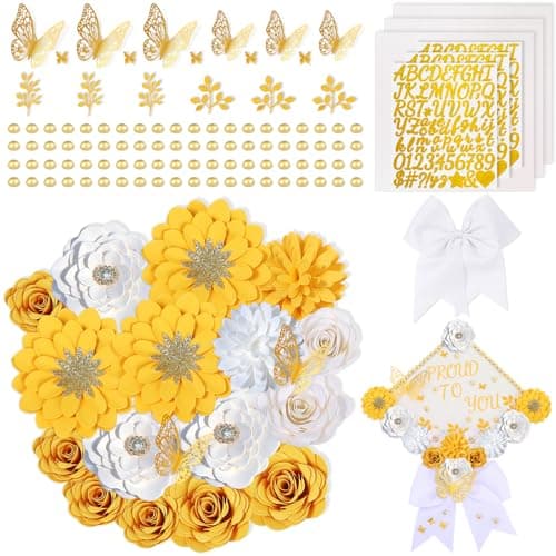 Premium Graduation Cap Topper Kit 2026 with 350g Glitter Cardstock Base - 3D Paper Flowers, Butterflies & Letters Decoration Set - Removable Insert for Mortarboard & Keepsake Frame - Image 1