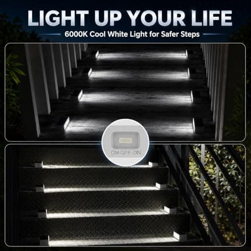 T-SUN Solar Step Light Outdoor, 6 Pack Solar Stair Lights, 6000K Step Lights Outdoor Solar Powered Waterproof LED Outdoor Solar Lights for Steps Deck Court Garden Balcony Patio Stair Porch - Thumbnail 5
