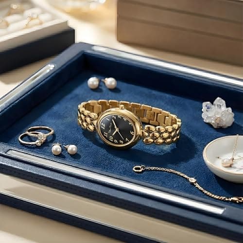 Diaofendi Women’s Gold Quartz Watch Updated Small Luxury Wristwatch with Stainless Steel Band, Stylish Casual Bracelet, and Included Tools (Gold-Black Surface) - Thumbnail 6