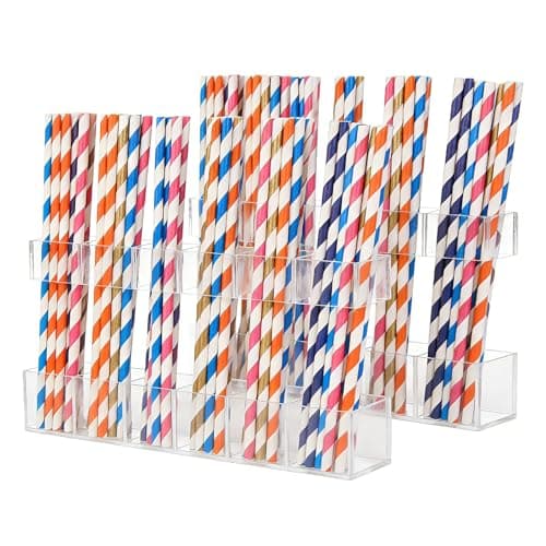 WTBRAYMX 2 Pack 10.8" Extra Large Straw Organizer, 6 Slots Heavy-Duty Acrylic Straw Holder for Cabinet Door & Cupboard, Two-Piece Reusable Straw Storage with Ultra Sticky Adhesive Tape (Crystal Clear) - Image 1