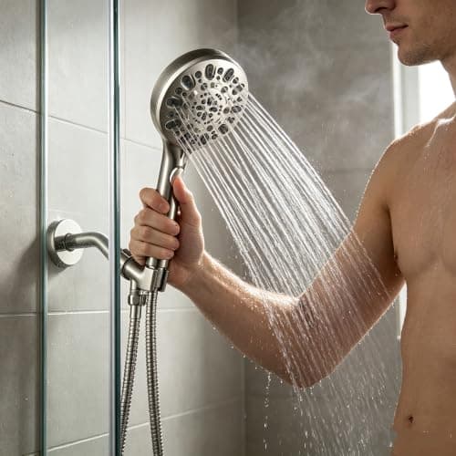 Iopsk 7 Spray Shower Head with Handheld, handheld shower head,detachable shower head with 60" Extra Long Hose & Adjustable Bracket,Showerhead with ON/OFF Switch for Pets Bath.(Brushed Nickel) - Thumbnail 2