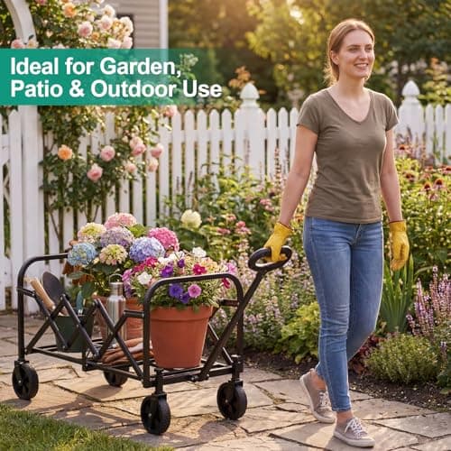 SUNNYFEEL Lightweight Folding Wagon Cart, 350LBS Portable Wagon Carts Foldable for Shopping Camping Garden Beach,Black - Thumbnail 6