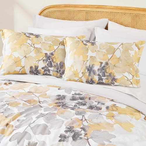 Regency Heights King Comforter Set Yellow Bed Set, 9 Pieces Cute Floral Bedding Set Ultra Soft Botanical Flowers Comforter, Sheets, Pillowcases & Shams - Thumbnail 6