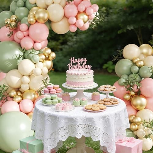 Pink and Green Gold Balloon Arch Kit, 124Pcs Pink and Sage Green Balloon Arch Garland Kit with Gold Sand White Balloons for Baby Shower Bridal Shower Wedding Gender Reveal Birthday Party Decorations - Thumbnail 3