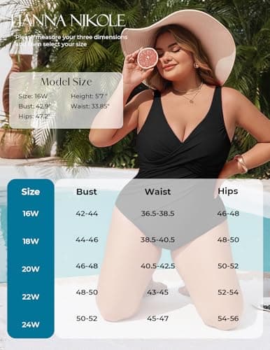 Hanna Nikole Women Tummy Control One Piece Swimsuit,V-Neck Bathing Suit,High Coverage Swimsuit for Summer Vacations Black 16W - Thumbnail 6