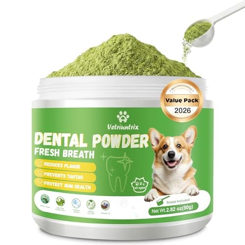 Vetriuntrix Dog Dental Powder, Dental Powder for Dogs Teeth Cleaning and Breath Fresh, Dog Dental Care with Natural Enzymes, Probiotics, Tartar Remover and Plaque Off - 80g