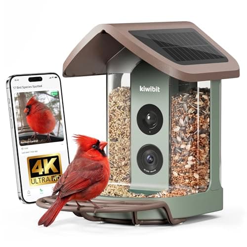 Kiwibit Solar Smart Bird Feeder with Camera - No Subscription, AI Bird Identification Included, 4K HD Live Video & 8MP Photos, Wireless Outdoor Wild Bird Watching Gifts for Bird Lovers, Brown