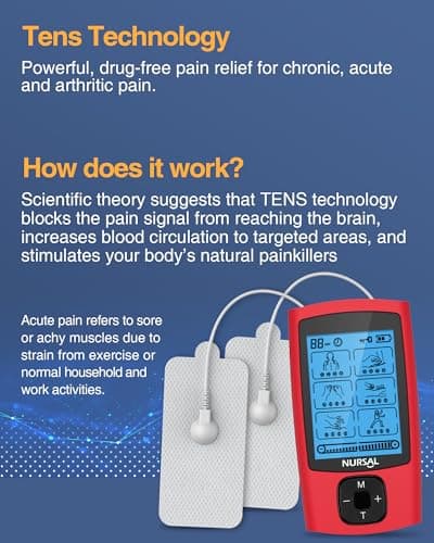 NURSAL 24 Modes TENS Unit Muscle Stimulator, Rechargeable Electronic Pulse Massager with 8 Pads for Back and Shoulder Pain Relief and Muscle Strength (Red) - Thumbnail 2