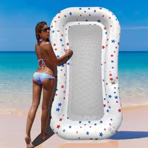 POORAFTERS Pear White Ultra-Comfort Cooling Pool Float Lounge Extra-Large Fabric-Covered Inflatable Raft with Cup Holder Floating Lounger for Adults Beach Pool Lake Parties Summer Relaxation Essential - Image 1