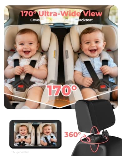 LUKVIEW BM2A Car Camera Baby Monitor, 5.2" 1080P HD Screen with 3X Zoom & IR Night Vision, Baby Car Camera for Rear Facing Seats, Easy Install for Girls, Parents and Pet Lovers - Thumbnail 5