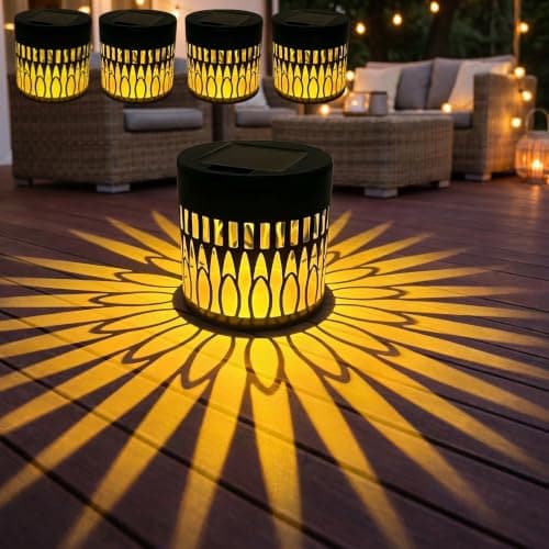 Solar Sunflower Projection Lights Outdoor, New Version Solar Mandala Light, Solar-Powered Decor Light for Wall, Yard, Garden, Patio, Backyard Decor, Waterproof Metal Fence Lights, WarmLight, 4 Pack