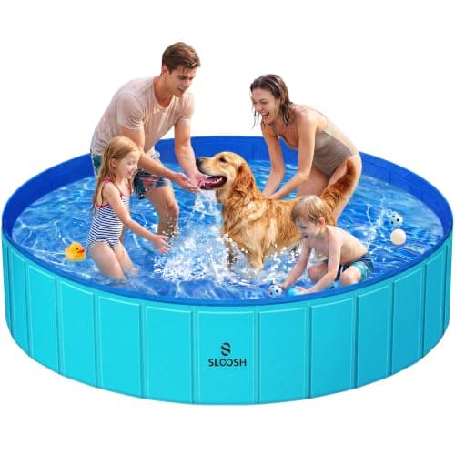 SLOOSH Foldable Dog Kiddie Pool - Portable Hard Plastic Doggie Swimming Pool, Anti-Slip Collapsible Pets Bath Tub Suitable for Kids Toddler Indoor Outdoor Backyard Use (Blue, 71" x 12") - Image 1