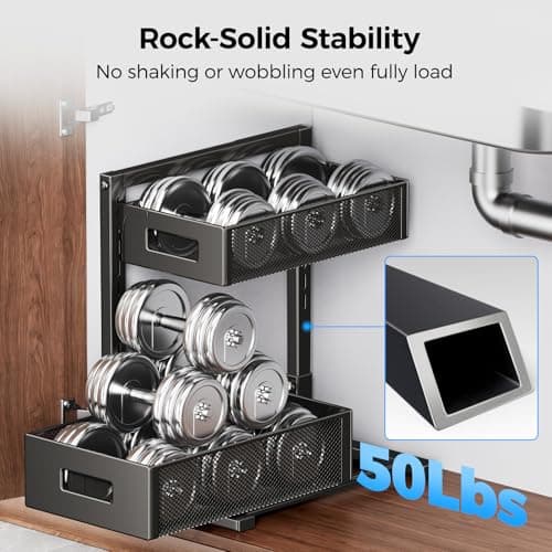 HAIREALM Under Sink Organizer 2 Tier, Adjustable Height Under Sink Organizers and Storage, Smooth & Silent Sliding Out Metal Drawer for Kitchen Bathroom Pantry Cabinet Closet - Thumbnail 4