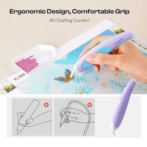 Caydo Cordless Electric Diamond Painting Pen, E-Painter for Diamond Painting - Diamond Art Pen with Vacuum Technology, Ergonomic Design & Storage Tray – No Wax, Patented (Purple) - Thumbnail 4