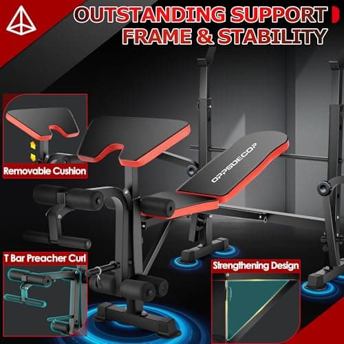 OPPSDECOR 900LBS All in One Weight Bench Set with Squat Rack Adjustable Workout Bench with Leg Developer Preacher Curl Rack Fitness Strength Training Bench for Home Gym - Thumbnail 3