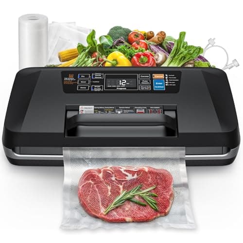 Vacuum Sealer Machine, Upgraded 230W 95KPa 10-in-1 Food Sealer with Double Heat Seal for Dry Moist Food, Easy-Lock Handle, Hose, Built-in Cutter and Bag Storage + Bags (1 Roll + 10 Pre-cut) - Image 1