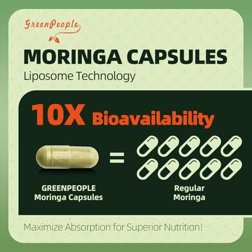 GREENPEOPLE Whole-Leaf Moringa Capsules 1500mg - High Potency 10:1 Moringa Oleifera Leaf Extract - Natural Green Superfood for Energy & Immune Support - Vegan, Non-GMO, Caffeine Free - 180 Count - Thumbnail 3