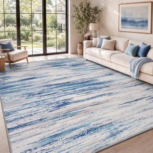 tchdio 5x7 Area Rugs for Living Room, Machine Washable Rug Modern Abstract Area Rug, Non Slip Rugs for Bedroom Rug, Soft Indoor Carpet for Living Room Office Dorm, Blue - Image 1
