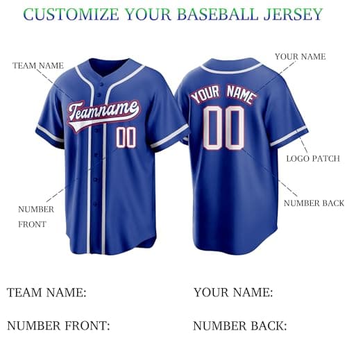 Blue White Team Name Custom Men Baseball Jersey Softball T Shirts Women Customized Youth Button Down Stitched or Printed Names Numbers Personalized Designs - Thumbnail 2