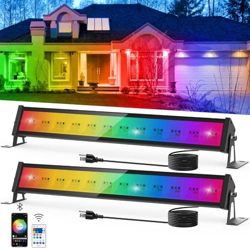 T-SUN RGB Flood Light Bar 2 Pack 50W RGBCW Outdoor Wall Washer Flood Lights, Color Changing LED Wash Lights with APP & Remote Control, Music Sync, Timer, Memory, 2700K-6500K for House Garden Party - Image 1