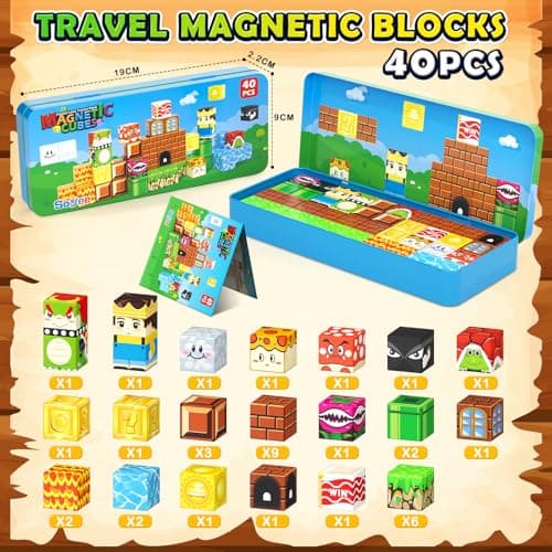 Soyee Magnetic Blocks Travel Toys with Portable Metal Tin - STEM Magnet Building Blocks Toddler Kids Toys for 3 4 5 6 7 8 Year Old Boys & Girls Xmas Birthday Gifts Stocking Stuffers Party Favor - Thumbnail 6
