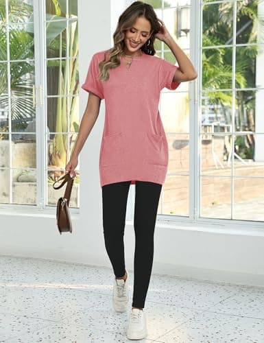 Rapbin Womens Short Sleeve Tunic Shirts Summer Long Tops for Leggings V Neck Flower Novelty Nurse T Shirts - Thumbnail 6