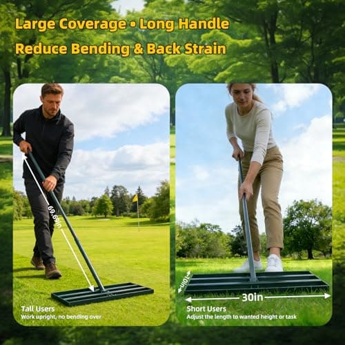 Stainless Steel Lawn Leveling Rake with 70" Adjustable Long Handle – 30"×10" Lawn Leveler for Yard & Garden Soil Leveling, Heavy Duty Top Dressing Rake for Lawn Repair, Landscaping & Grass Care - Thumbnail 5