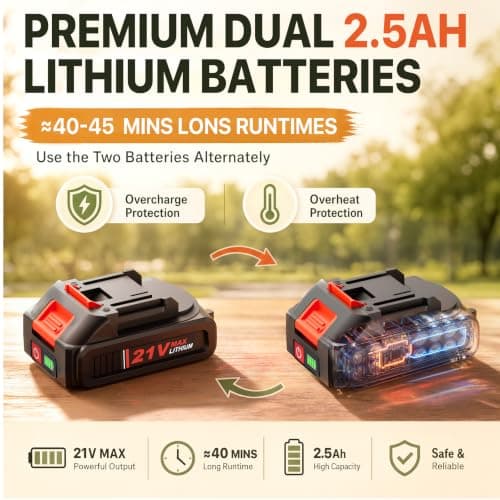 21V Cordless Weed Wacker with 2x2.5Ah Battery Powered, Electric Weed Eater with 12 Inch Grass Cutter & Auto Line Feed System, 2-in-1 String Trimmer & Lawn Edger for Garden Edge Lawn Tool - Thumbnail 6